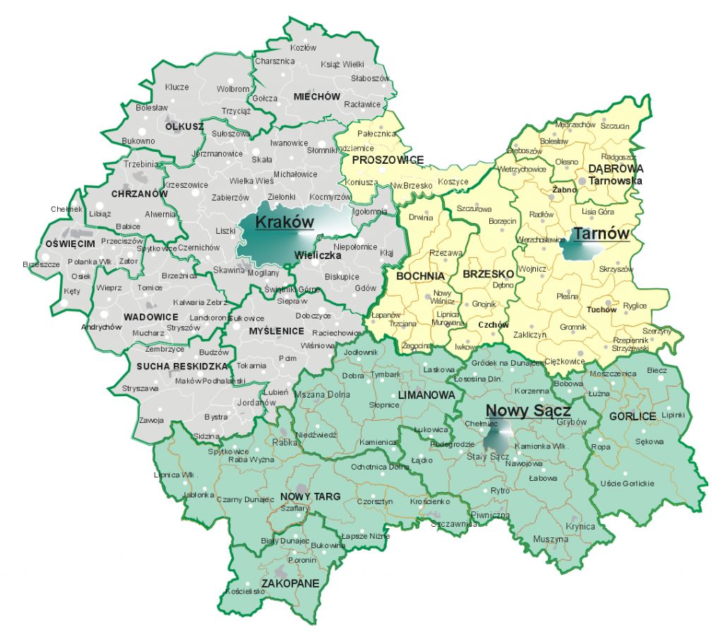 obszar działania WIOŚ w Krakowie mapa województwa